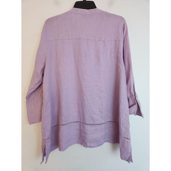 Sympli Women Lavender Purple Collarless 100% Linen Button Down Shirt size Large - Picture 4 of 9